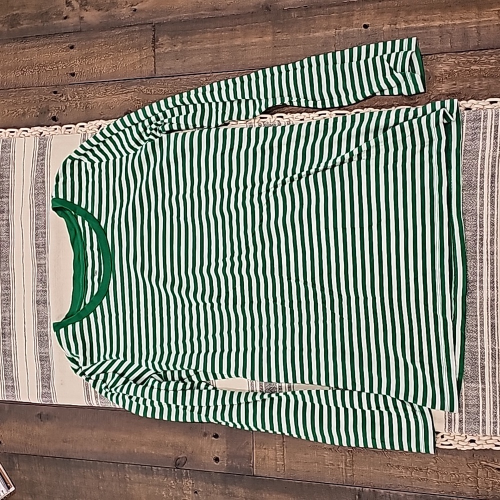 Pre-Owned Gap Small Women's Top "The Essential Crew" Long Sleeve Green/White